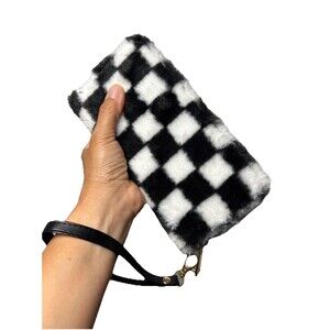 Icing Clutch Black & White Checkered Handbag Multi Compartment Retro Punk